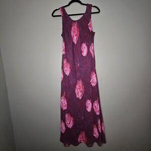 Mary McFadden Womens 10 Maxi Dress Floral Rose‎ Print Sleeveless Purple Pink